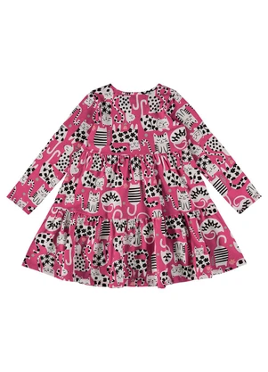 Bee Loop - Vestido Manga Longa de Gatinho Rosa - BEE LOOP