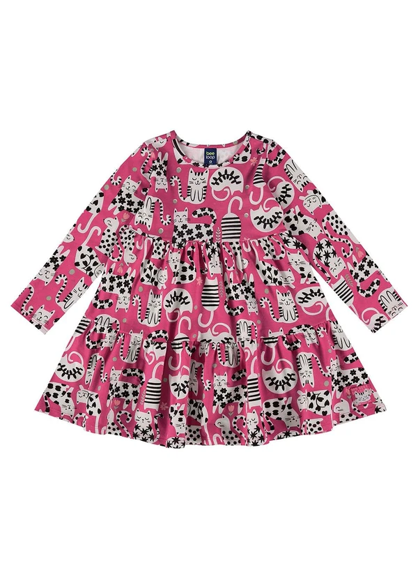 Bee Loop - Vestido Manga Longa de Gatinho Rosa