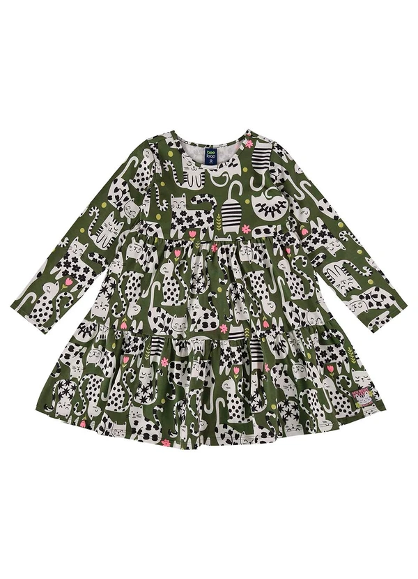 Bee Loop - Vestido Manga Longa de Gatinho Verde