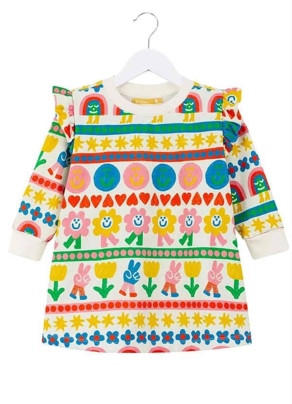Fábula - Vestido Manga Longa de Moletom Sorria Off White