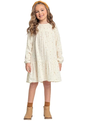 Quimby - Vestido Manga Longa em Algodão Bege - QUIMBY