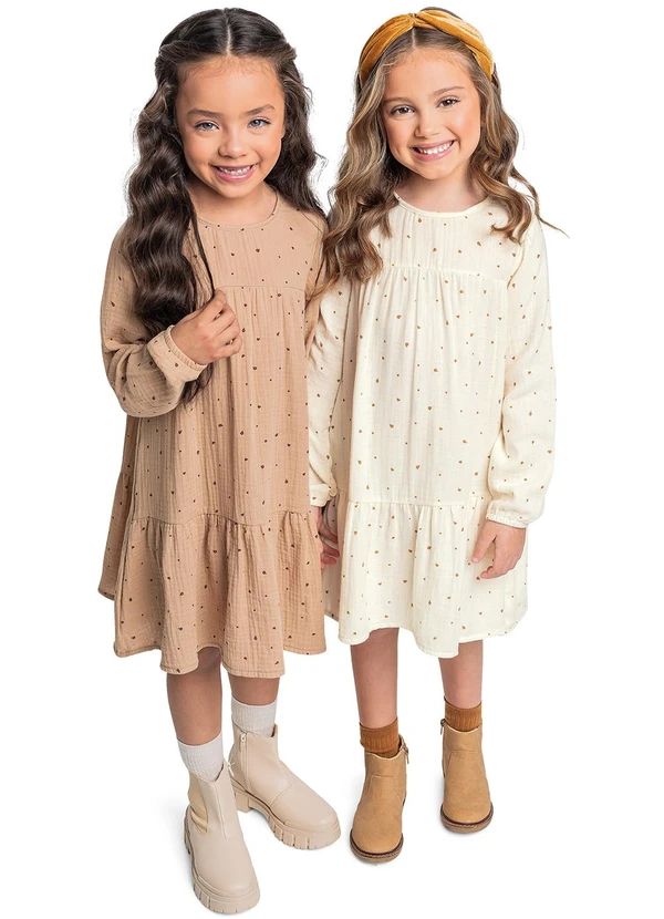 Quimby - Vestido Manga Longa em Algodão Bege 3