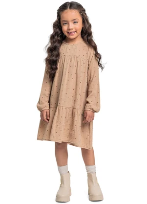 Quimby - Vestido Manga Longa em Algodão Marrom - QUIMBY