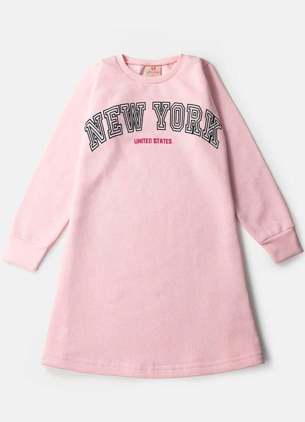 Rovitex - Vestido Manga Longa em Moletom Laluna Rosa