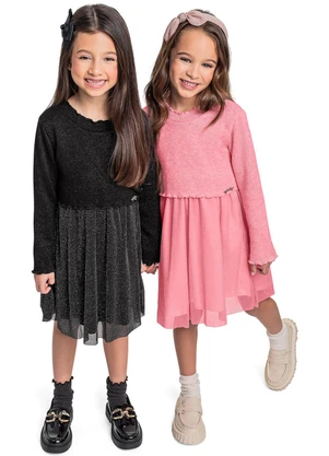 Quimby - Vestido Manga Longa em Tricot Rosa - QUIMBY