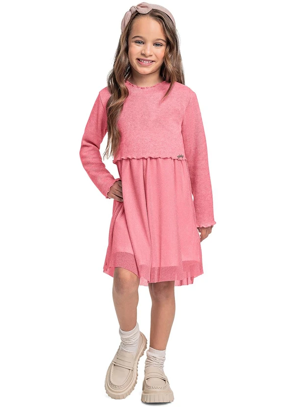 Quimby - Vestido Manga Longa em Tricot Rosa