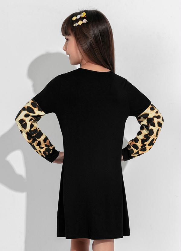 Outlet - Vestido Manga Longa Estampada Preto/Onça 2