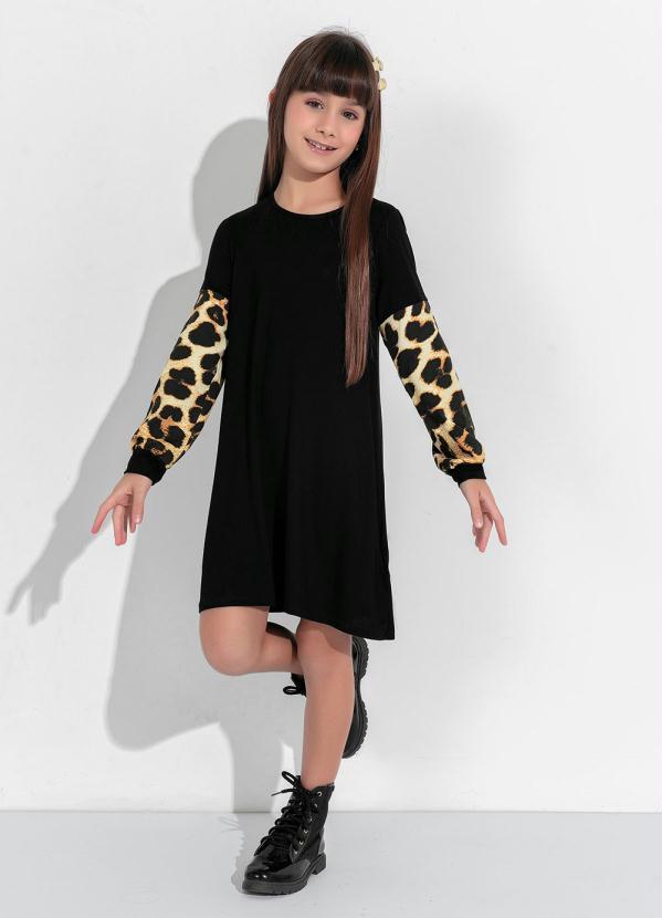 Outlet - Vestido Manga Longa Estampada Preto/Onça 3