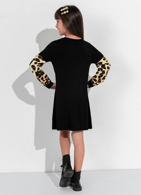Outlet - Vestido Manga Longa Estampada Preto/Onça 4