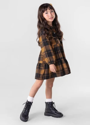 Brandili Mundi - Vestido Manga Longa Estampado Infantil Marrom - BRANDILI MUNDI