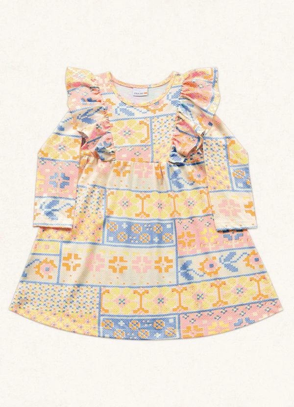 Fakini Kids - Vestido Manga Longa Estampado