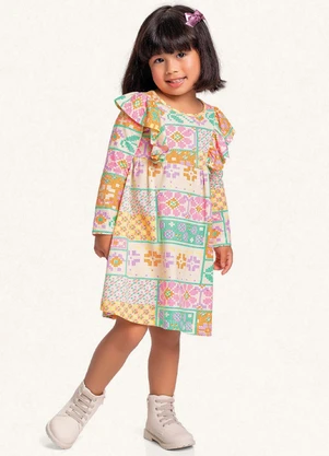 Fakini Kids - Vestido Manga Longa Estampado - FAKINI KIDS