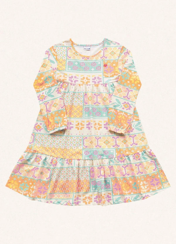 Fakini Kids - Vestido Manga Longa Estampado