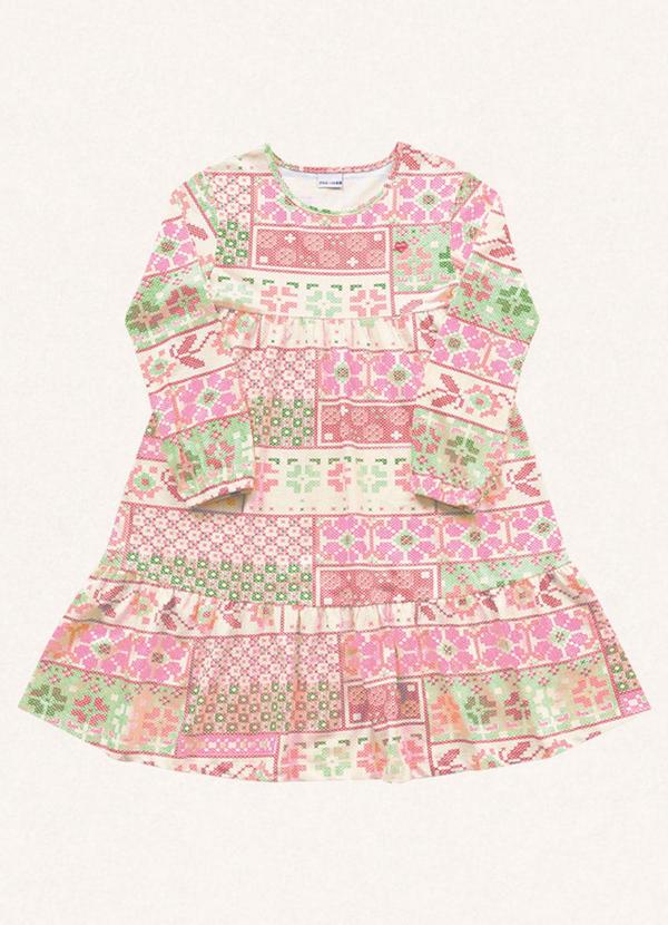 Fakini Kids - Vestido Manga Longa Estampado