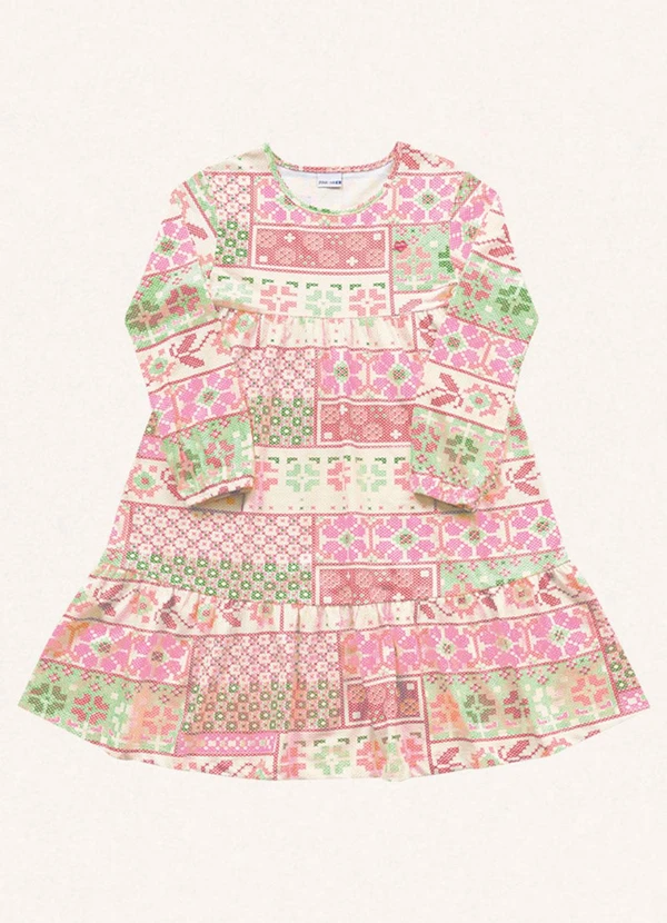 Fakini Kids - Vestido Manga Longa Estampado