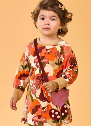 Elian - Vestido Manga Longa Floral com Bolsa Laranja - ELIAN