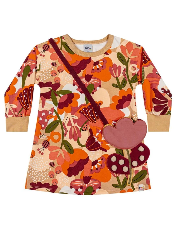 Elian - Vestido Manga Longa Floral com Bolsa Laranja 3