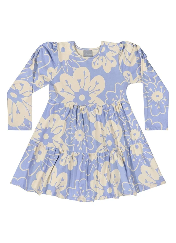 Quimby - Vestido Manga Longa Floral em Cotton Azul 2