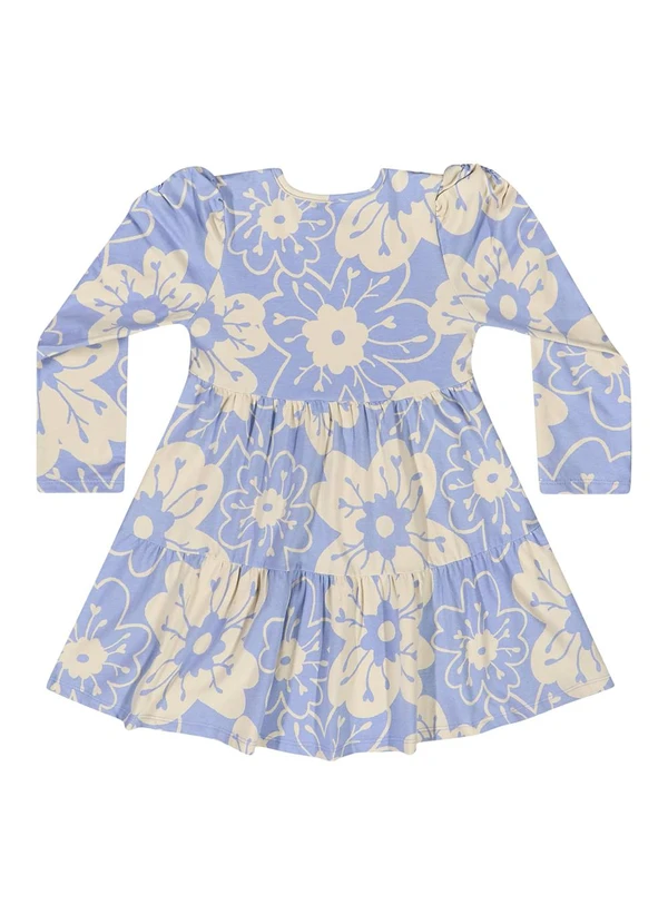 Quimby - Vestido Manga Longa Floral em Cotton Azul 3