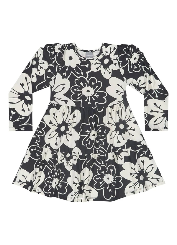 Quimby - Vestido Manga Longa Floral Preto 2