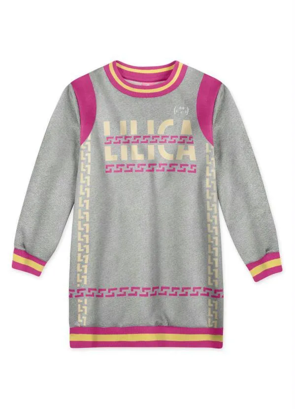 Lilica Ripilica - Vestido Manga Longa Infantil MeninaCinza