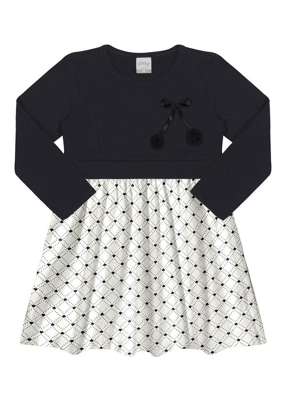 Alakazoo - Vestido Manga Longa Infantil Menina com Pompom Preto 2