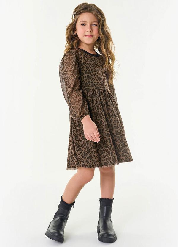 Trick Nick - Vestido Manga Longa Infantil Oncinha Marrom