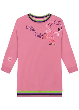 Lilica Ripilica - Vestido Manga Longa Moletom Menina Infantil Ros - LILICA RIPILICA