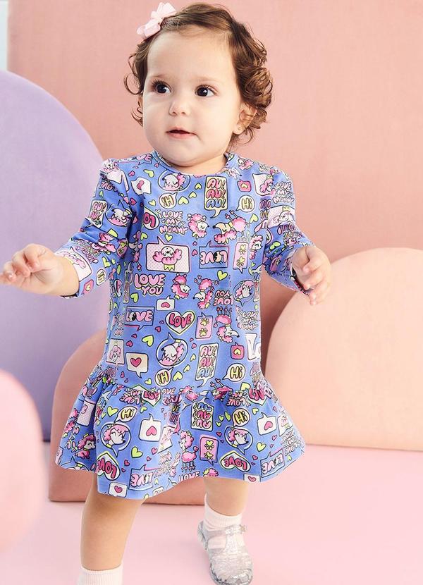 Momi - Vestido Manga Longa Poodle Azul