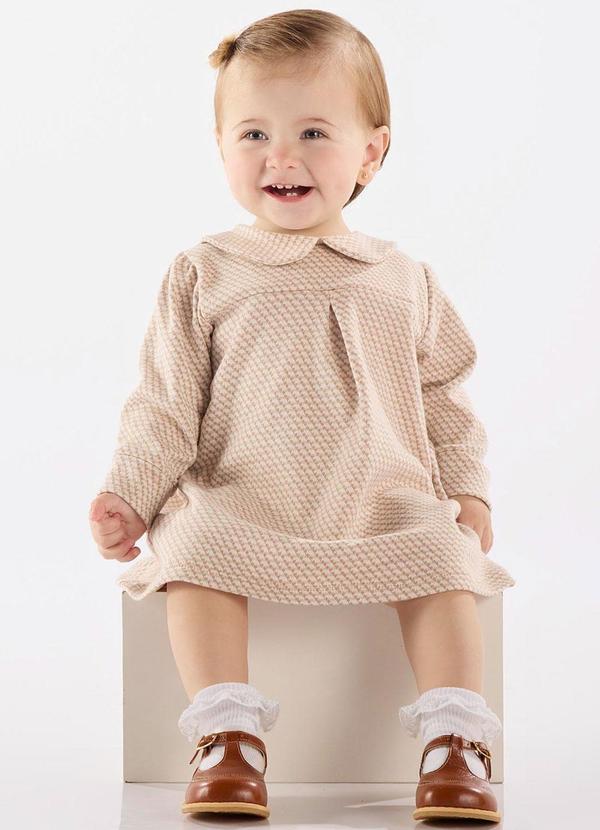 Up Baby - Vestido Manga Longa Xadrez Marrom