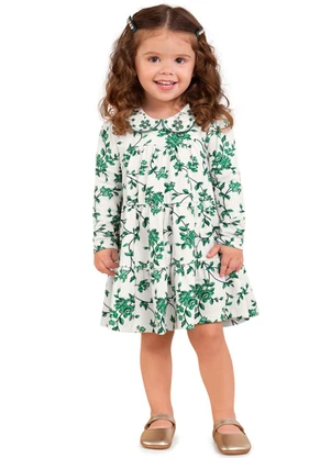 Milon - Vestido Menina com Estampa de Flores Bege - MILON