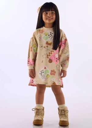 Up Baby - Vestido Menina Cotton Estampa Marrom - UP BABY