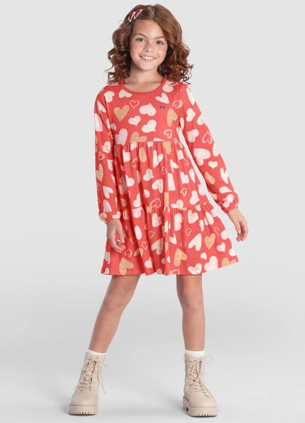 Brandili - Vestido Menina de Corações Laranja