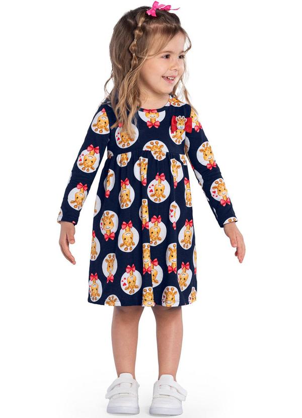 Kyly - Vestido Menina Estampa de Girafa Azul