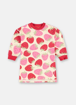 Up Baby - Vestido Menina Estampa Morangos Bege - UP BABY
