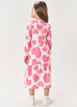 Abrange - Vestido Midi Infantil Menina Corações Nude - ABRANGE