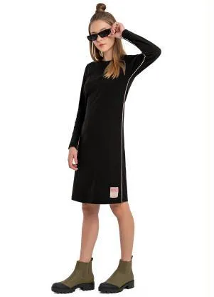 Gloss - Vestido Midi Juvenil em Ribana Preto - GLOSS