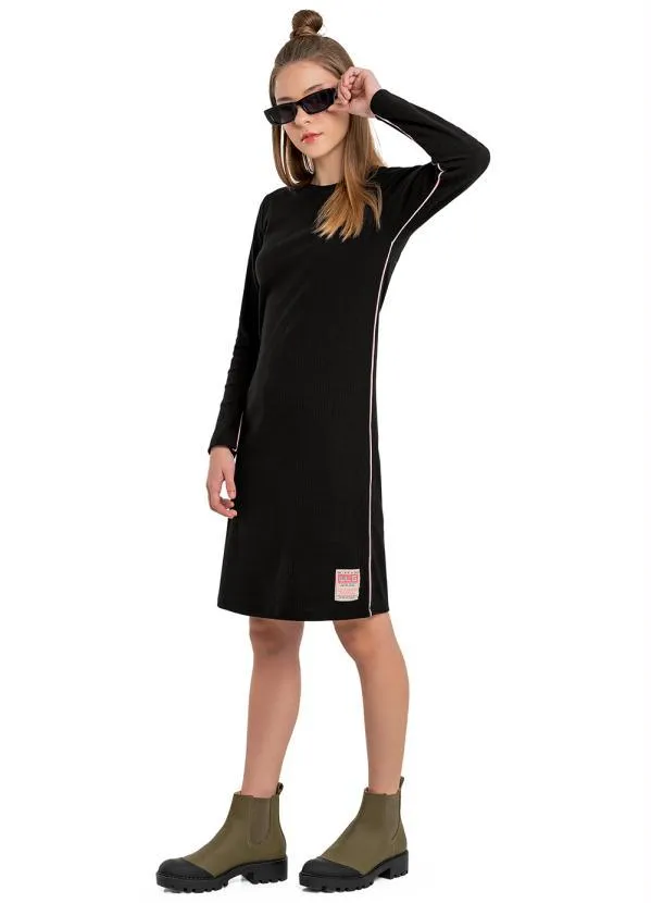 Gloss - Vestido Midi Juvenil em Ribana Preto 2