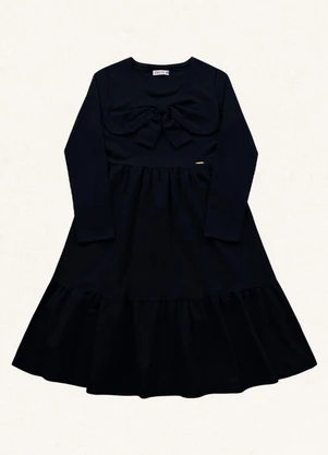 Fakini Kids - Vestido Midi Manga Longa Preto - FAKINI KIDS