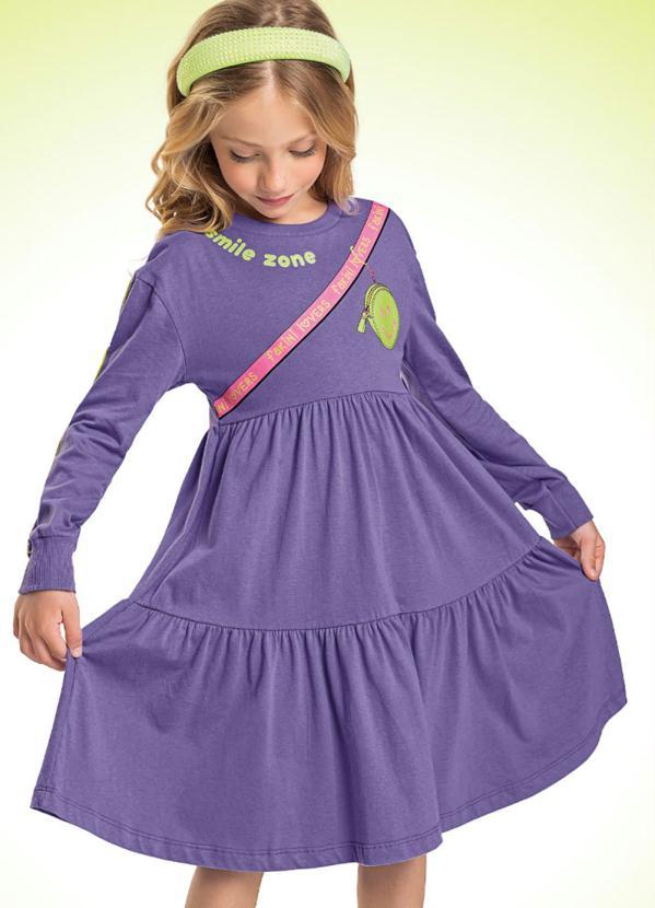 Fakini Kids - Vestido Midi Manga Longa Roxo