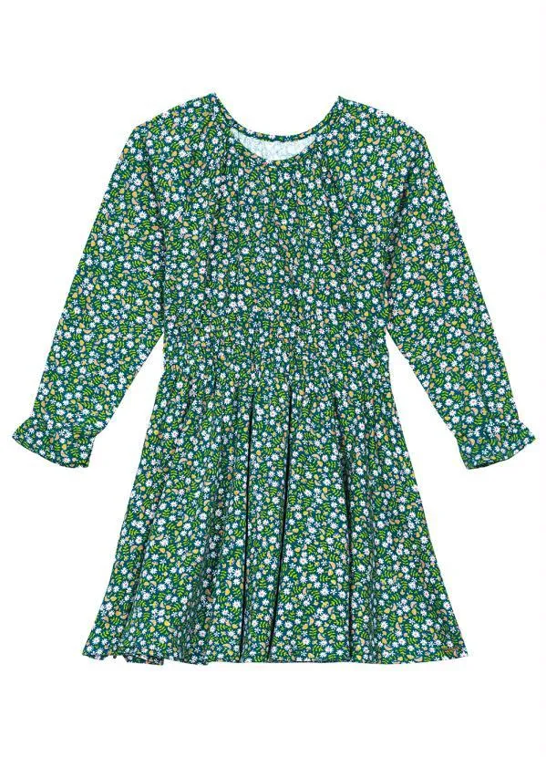 Carinhoso - Vestido Mini Print Floral Manga Longa Verde