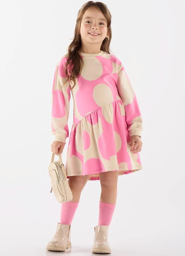 Up Baby - Vestido Molecotton Manga Longa Rosa