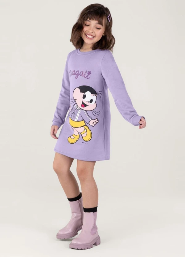 Brandili Vestido Moletom Turma da Mônica Infantil Lilás