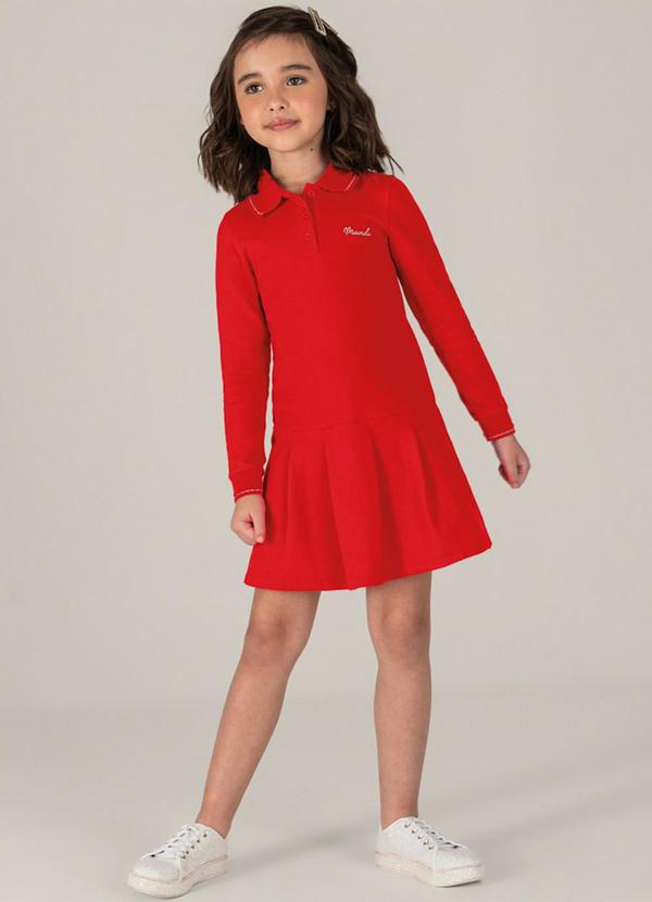 Brandili Mundi - Vestido Polo Infantil Menina Clássico Vermelho