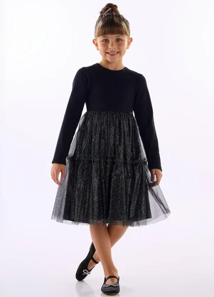 Quimby - Vestido Ribana Saia Tule Preto - QUIMBY