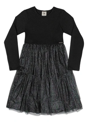Quimby - Vestido Ribana Saia Tule Preto - QUIMBY