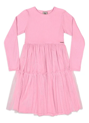 Quimby - Vestido Ribana Saia Tule Rosa - QUIMBY