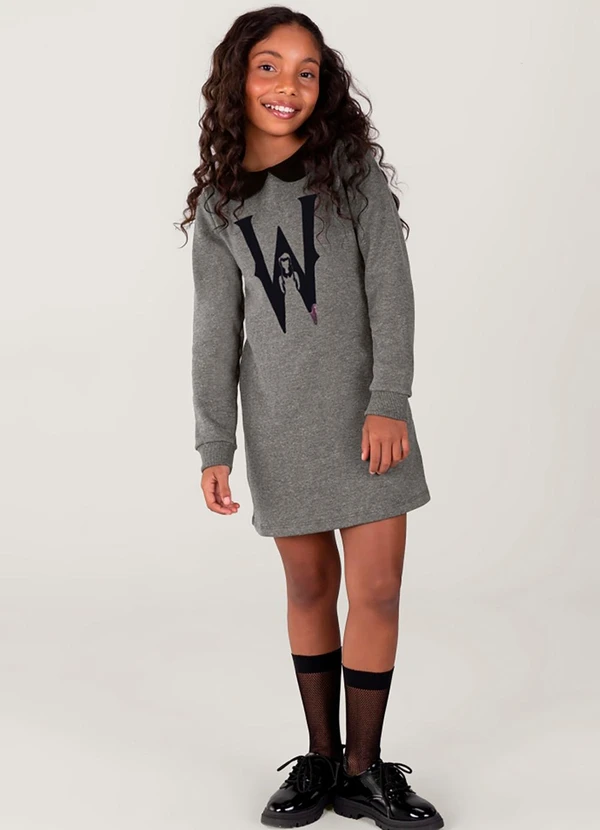 Brandili - Vestido Wandinha Infantil Menina Cinza