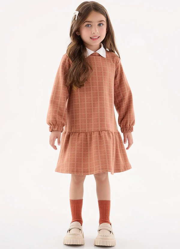 Up Baby - Vestido Xadrez em Jacquard Infantil Marrom