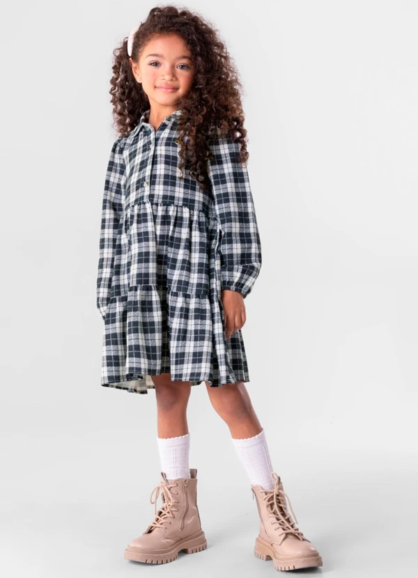 Brandili Mundi - Vestido Xadrez Infantil Menina Branco